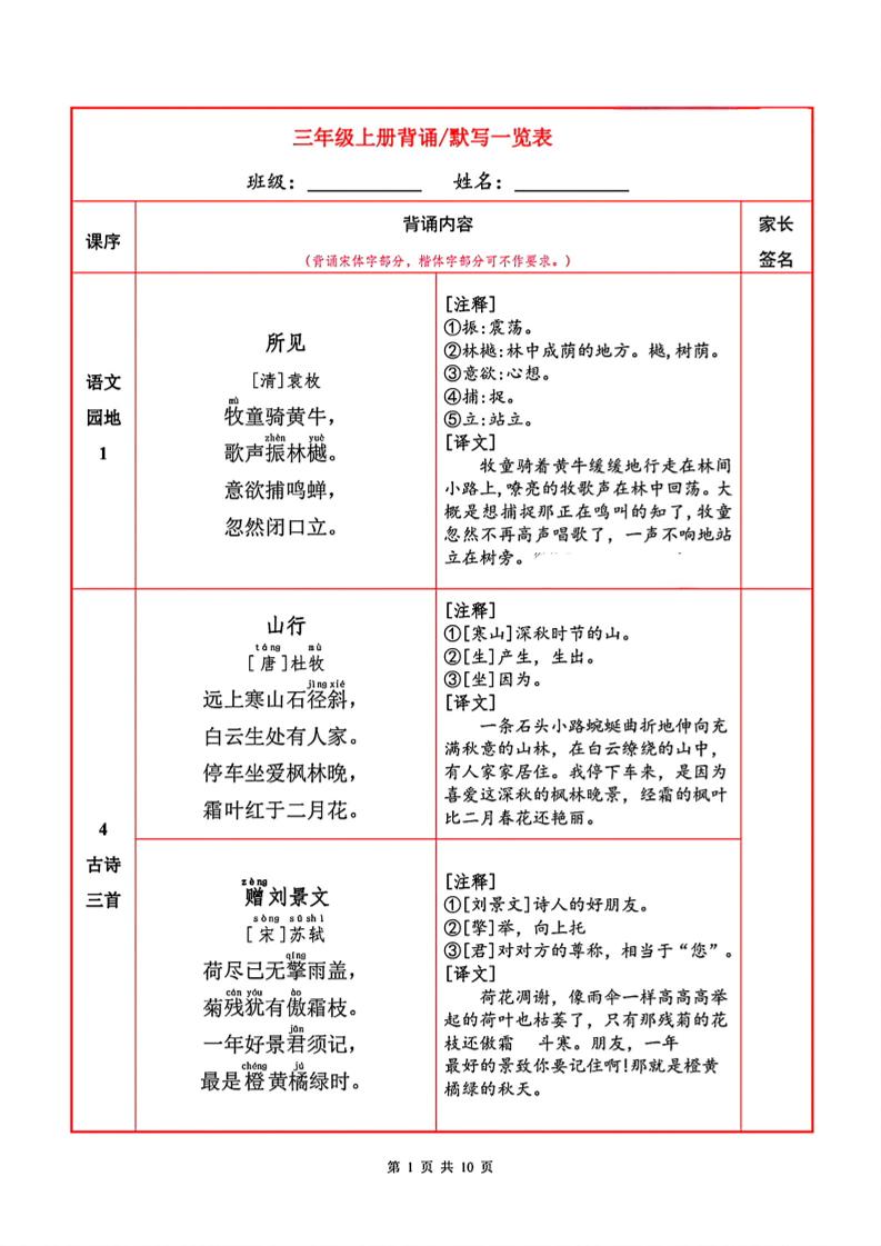 三年级上册语文背诵默写一览表金榜学科-专注整理分享幼、小、初、高学科教资，一站式解决孩子学习资料难题，帮助孩子全方位提升成绩。金榜学科