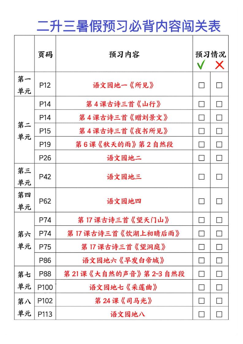 2025秋二升三暑假预习闯关表三上语文金榜学科-专注整理分享幼、小、初、高学科教资，一站式解决孩子学习资料难题，帮助孩子全方位提升成绩。金榜学科