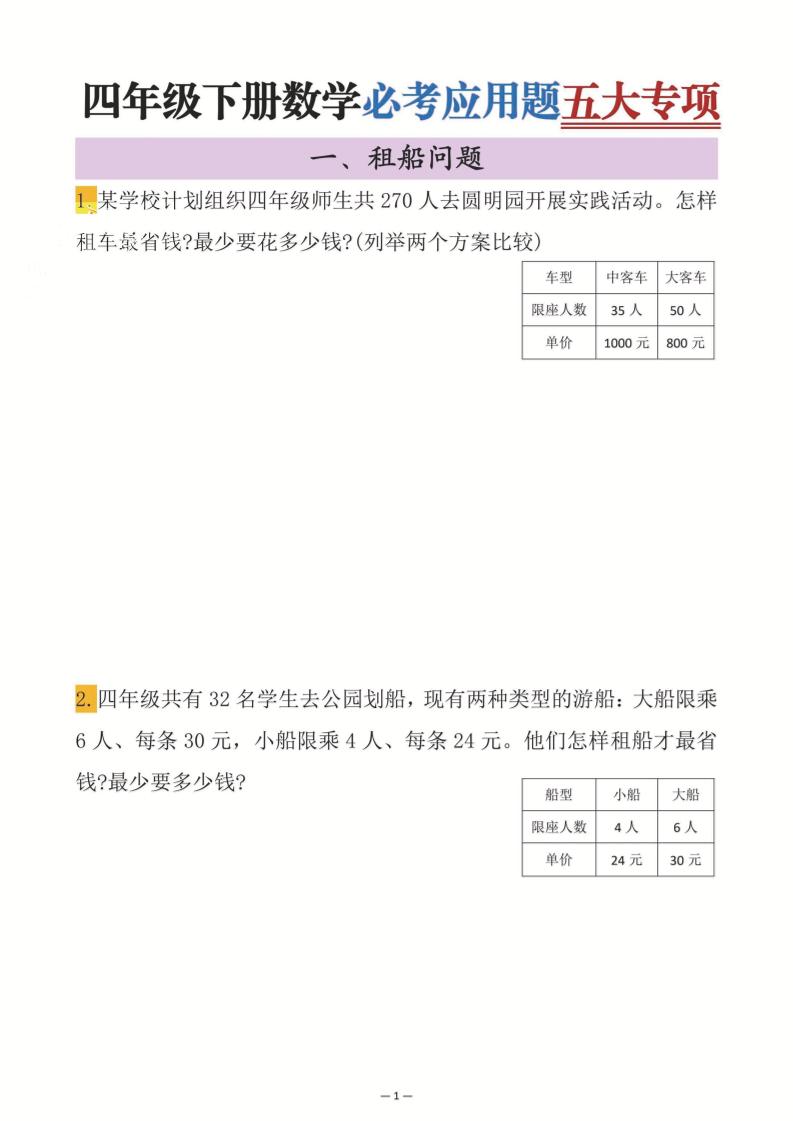 四年级下数学必考应用题五大专项金榜学科-专注整理分享幼、小、初、高学科教资，一站式解决孩子学习资料难题，帮助孩子全方位提升成绩。金榜学科