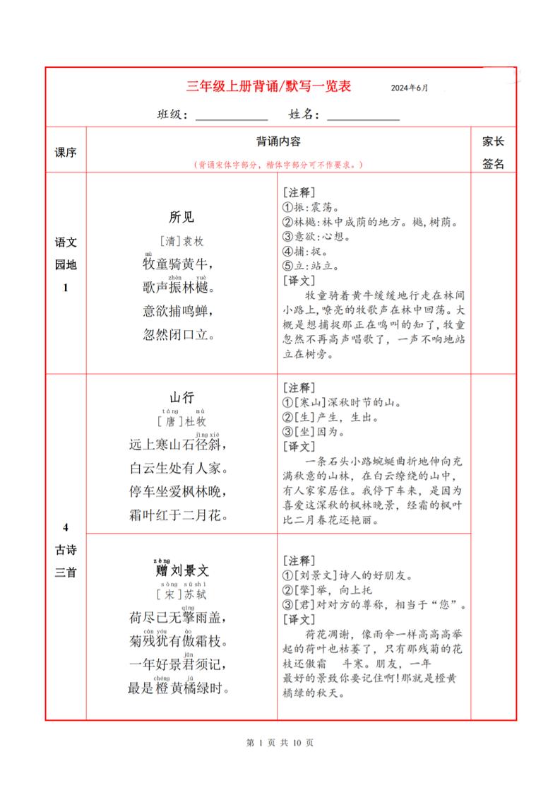 三上语文必背内容+默写表金榜学科-专注整理分享幼、小、初、高学科教资，一站式解决孩子学习资料难题，帮助孩子全方位提升成绩。金榜学科