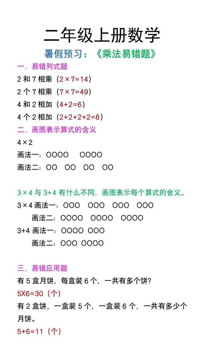二年级上册数学暑假预习《乘法易错题》金榜学科-专注整理分享幼、小、初、高学科教资，一站式解决孩子学习资料难题，帮助孩子全方位提升成绩。金榜学科