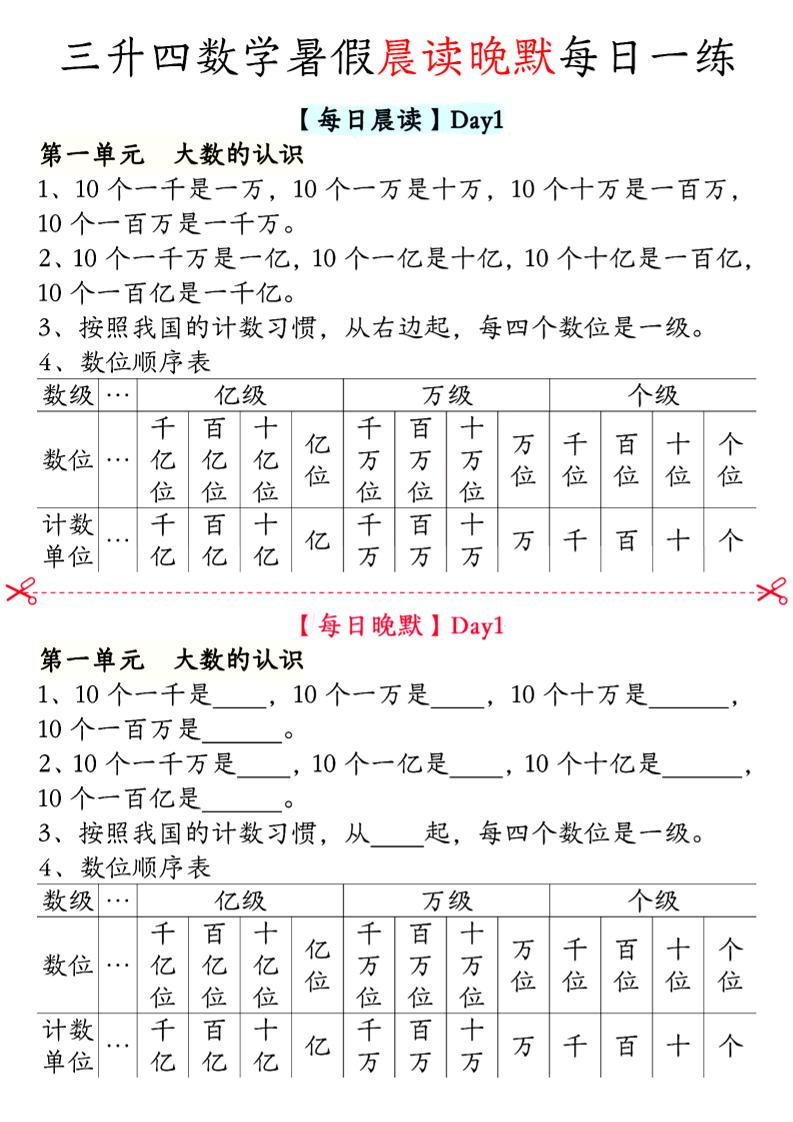 三升四数学暑假【晨读晚默】四上金榜学科-专注整理分享幼、小、初、高学科教资，一站式解决孩子学习资料难题，帮助孩子全方位提升成绩。金榜学科