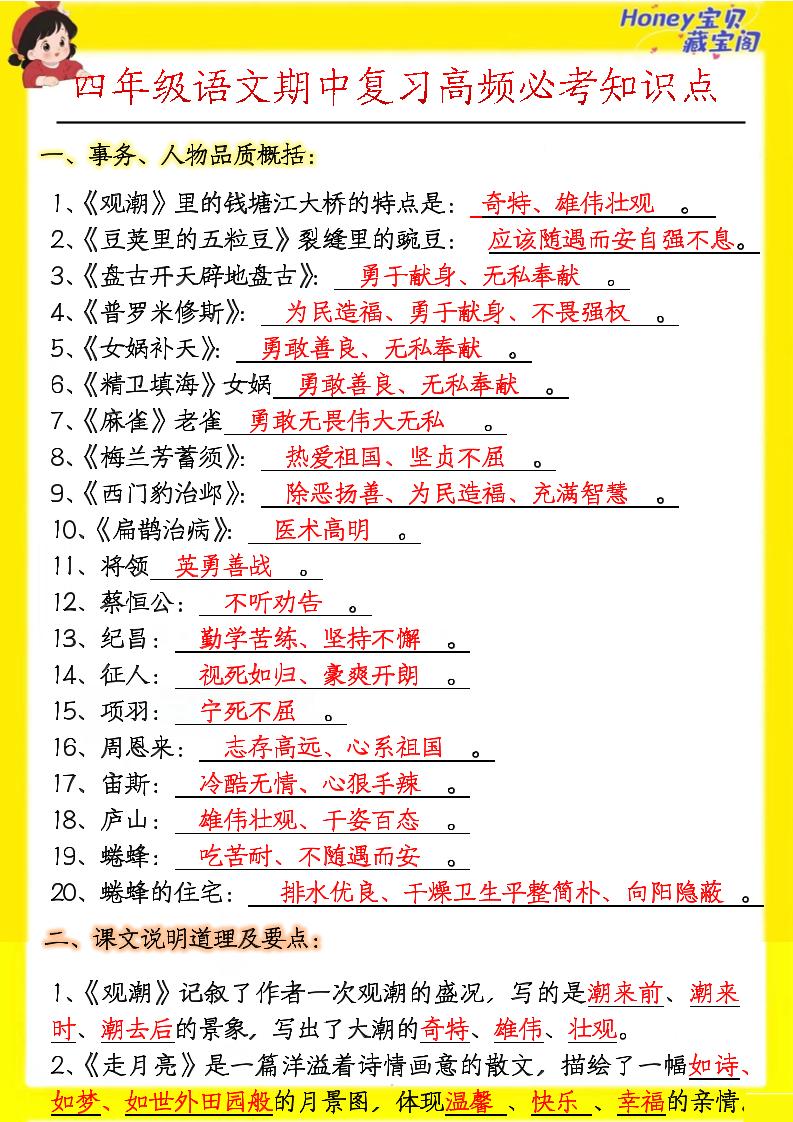 四上语文期中高频考点金榜学科-专注整理分享幼、小、初、高学科教资，一站式解决孩子学习资料难题，帮助孩子全方位提升成绩。金榜学科