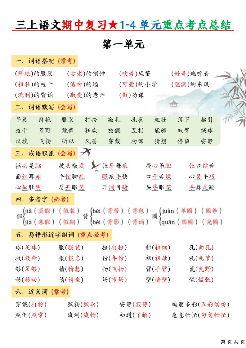 三上语文期中高频考点金榜学科-专注整理分享幼、小、初、高学科教资，一站式解决孩子学习资料难题，帮助孩子全方位提升成绩。金榜学科