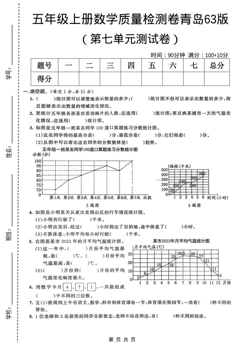 五年级上数学第七单元质量检测卷《青岛63版》金榜学科-专注整理分享幼、小、初、高学科教资，一站式解决孩子学习资料难题，帮助孩子全方位提升成绩。金榜学科
