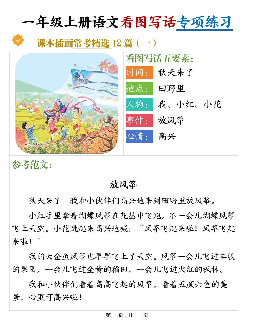 新一上语文看图写话专项练习常考精选12篇（含范文24页）金榜学科-专注整理分享幼、小、初、高学科教资，一站式解决孩子学习资料难题，帮助孩子全方位提升成绩。金榜学科