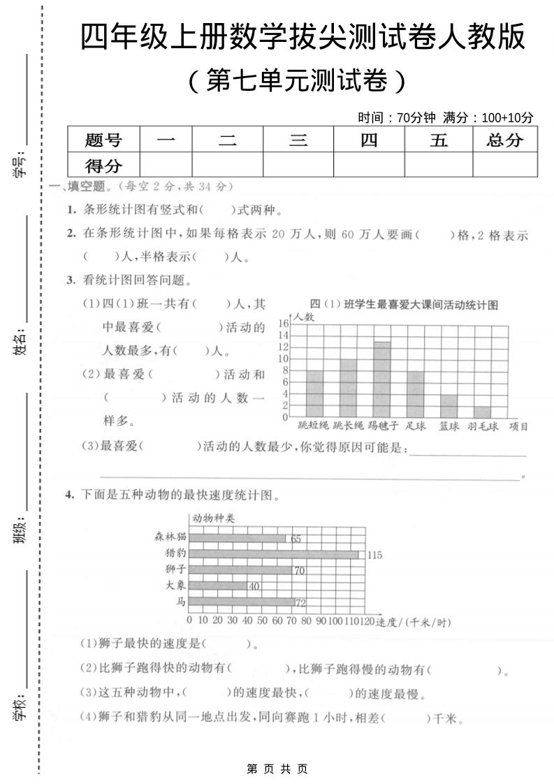 四年级上数学第七单元测试卷《人教版》金榜学科-专注整理分享幼、小、初、高学科教资，一站式解决孩子学习资料难题，帮助孩子全方位提升成绩。金榜学科