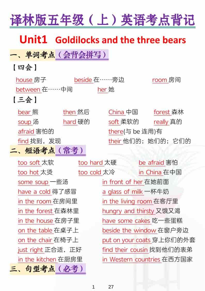 五年级上英语考点背记《译林版》金榜学科-专注整理分享幼、小、初、高学科教资，一站式解决孩子学习资料难题，帮助孩子全方位提升成绩。金榜学科