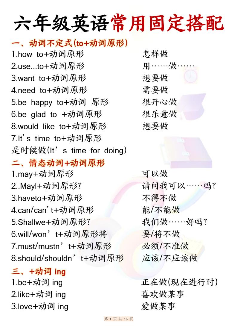 六年级上英语常用固定搭配金榜学科-专注整理分享幼、小、初、高学科教资，一站式解决孩子学习资料难题，帮助孩子全方位提升成绩。金榜学科