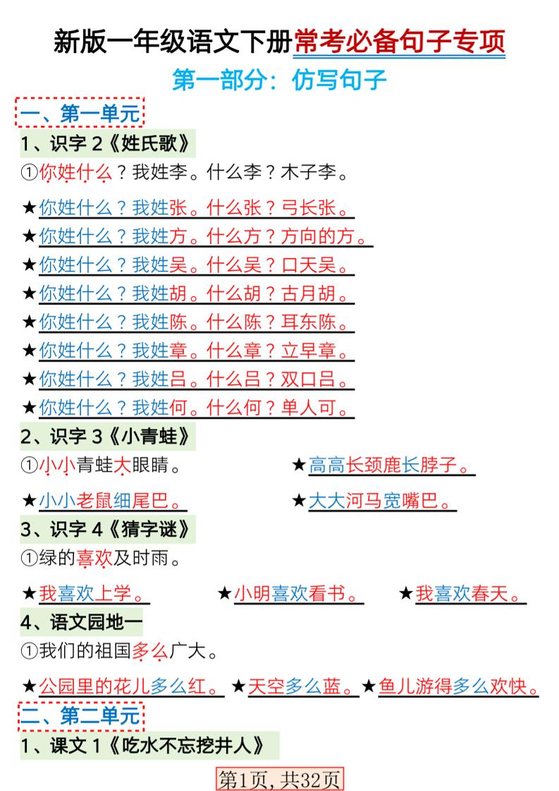 一年级下语文常考必备句子专项练习金榜学科-专注整理分享幼、小、初、高学科教资，一站式解决孩子学习资料难题，帮助孩子全方位提升成绩。金榜学科