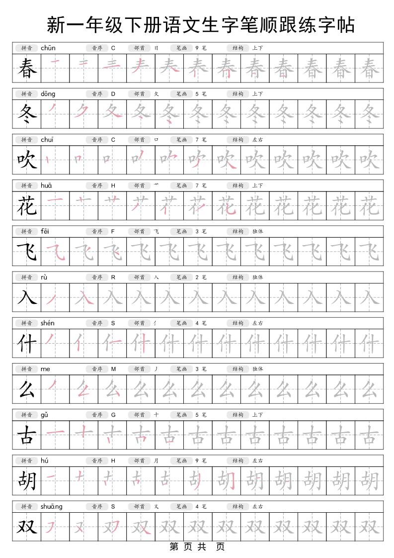 一年级下语文生字笔顺跟练字帖金榜学科-专注整理分享幼、小、初、高学科教资，一站式解决孩子学习资料难题，帮助孩子全方位提升成绩。金榜学科