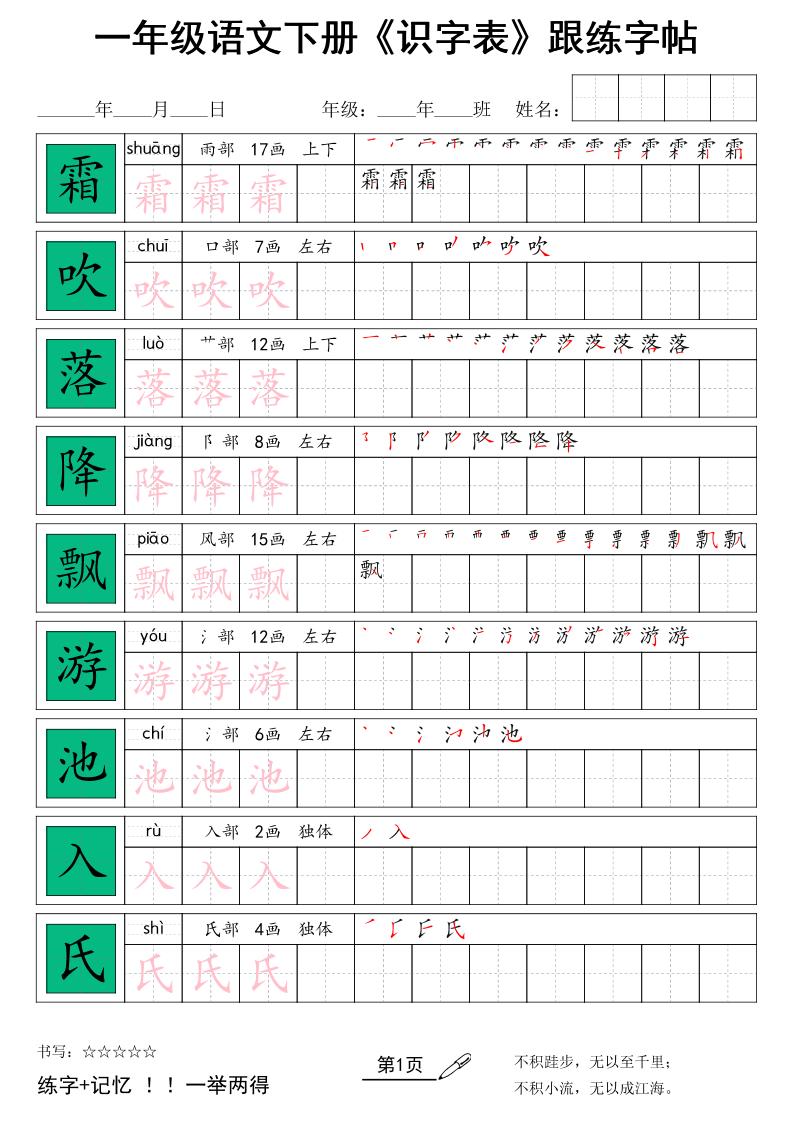 一下语文+《识字表》跟练字帖金榜学科-专注整理分享幼、小、初、高学科教资，一站式解决孩子学习资料难题，帮助孩子全方位提升成绩。金榜学科