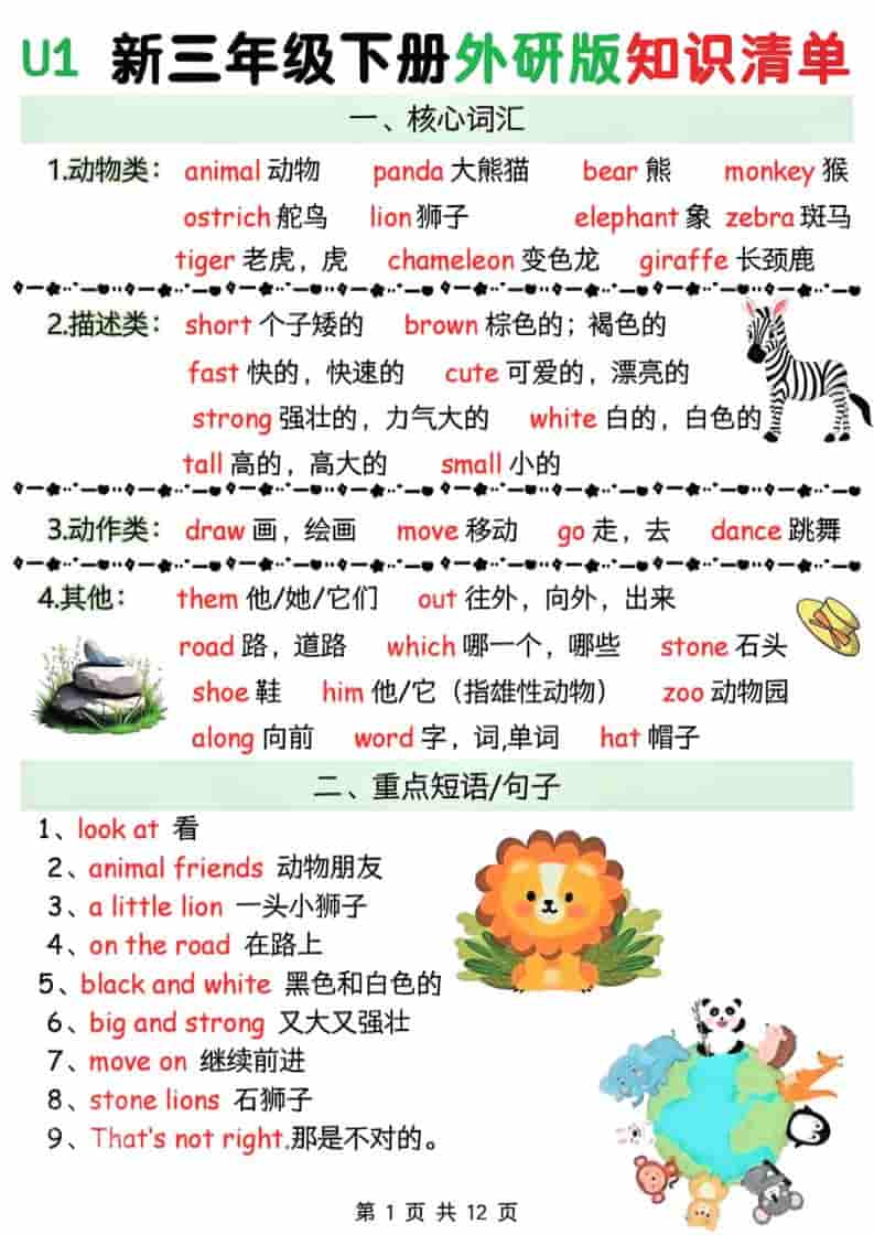 三年级下英语Unit1-6知识清单《外研版（三起）》金榜学科-专注整理分享幼、小、初、高学科教资，一站式解决孩子学习资料难题，帮助孩子全方位提升成绩。金榜学科