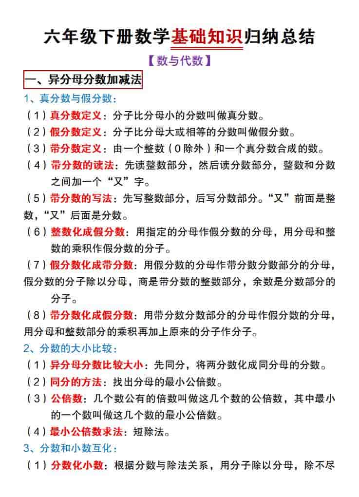 六年级下数学基础知识归纳总结《冀教版》金榜学科-专注整理分享幼、小、初、高学科教资，一站式解决孩子学习资料难题，帮助孩子全方位提升成绩。金榜学科