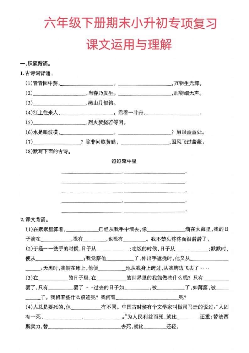 六年级下语文小升初课文运用与理解专项练习金榜学科-专注整理分享幼、小、初、高学科教资，一站式解决孩子学习资料难题，帮助孩子全方位提升成绩。金榜学科