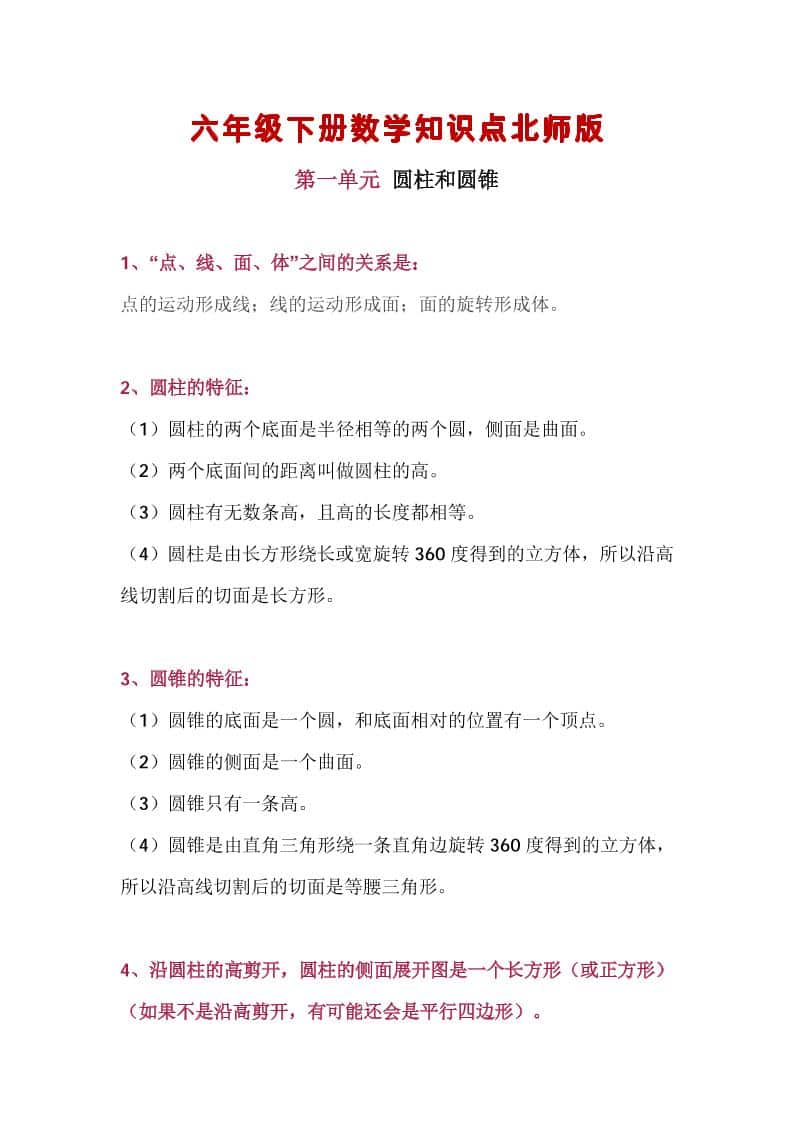 六年级下数学知识点汇总《北师版》金榜学科-专注整理分享幼、小、初、高学科教资，一站式解决孩子学习资料难题，帮助孩子全方位提升成绩。金榜学科
