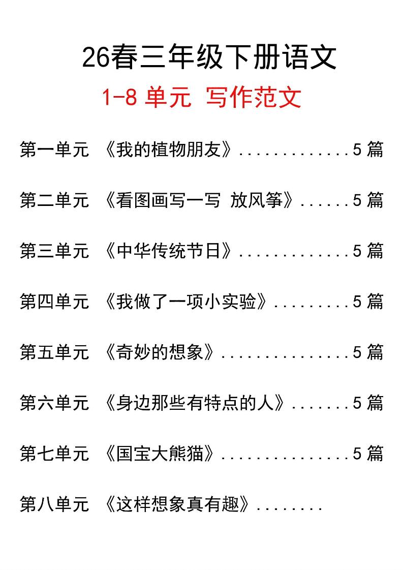 三年级下语文单元写作范文汇总金榜学科-专注整理分享幼、小、初、高学科教资，一站式解决孩子学习资料难题，帮助孩子全方位提升成绩。金榜学科