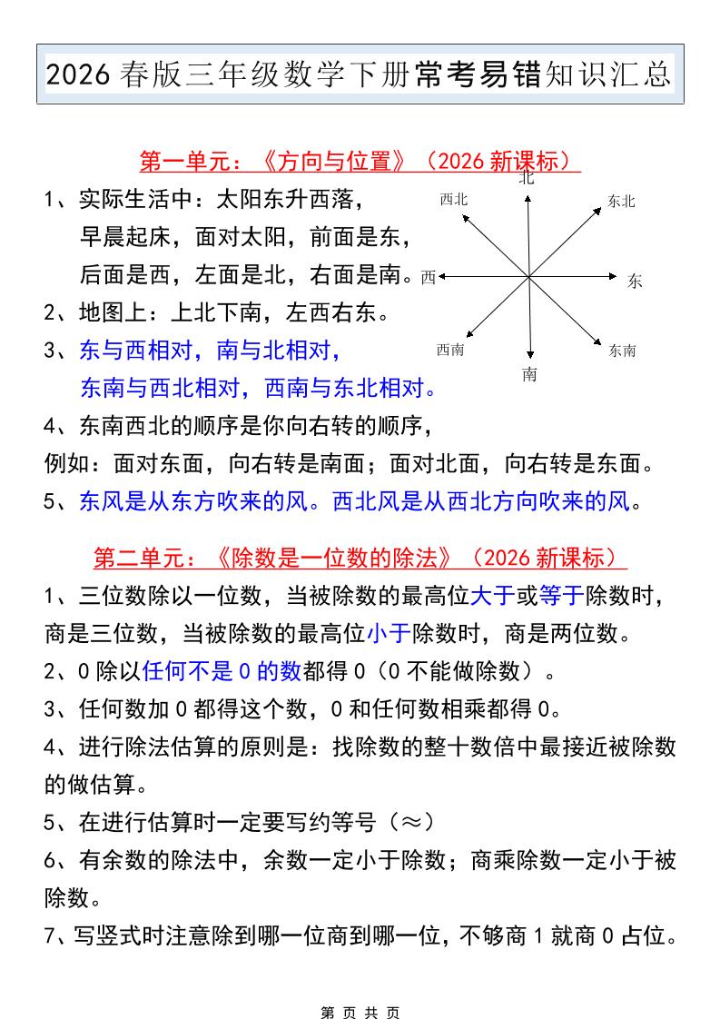 三年级下数学常考易错知识汇总《人教版》金榜学科-专注整理分享幼、小、初、高学科教资，一站式解决孩子学习资料难题，帮助孩子全方位提升成绩。金榜学科