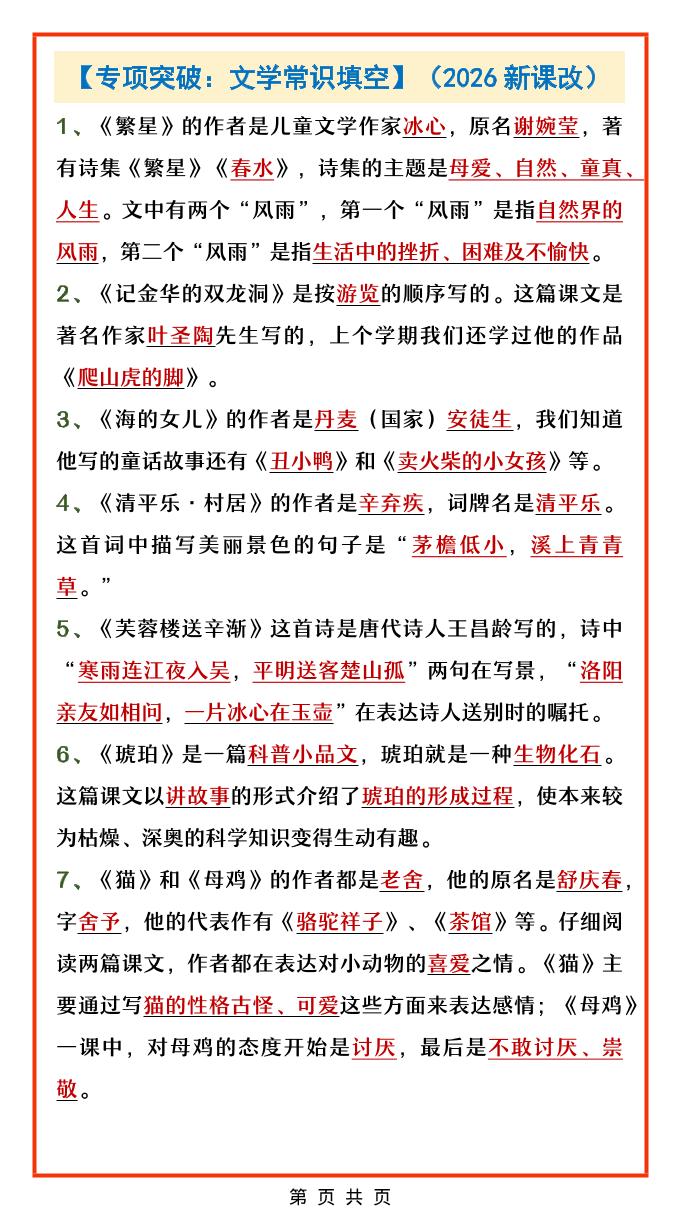 四年级下语文文学常识填空专项金榜学科-专注整理分享幼、小、初、高学科教资，一站式解决孩子学习资料难题，帮助孩子全方位提升成绩。金榜学科