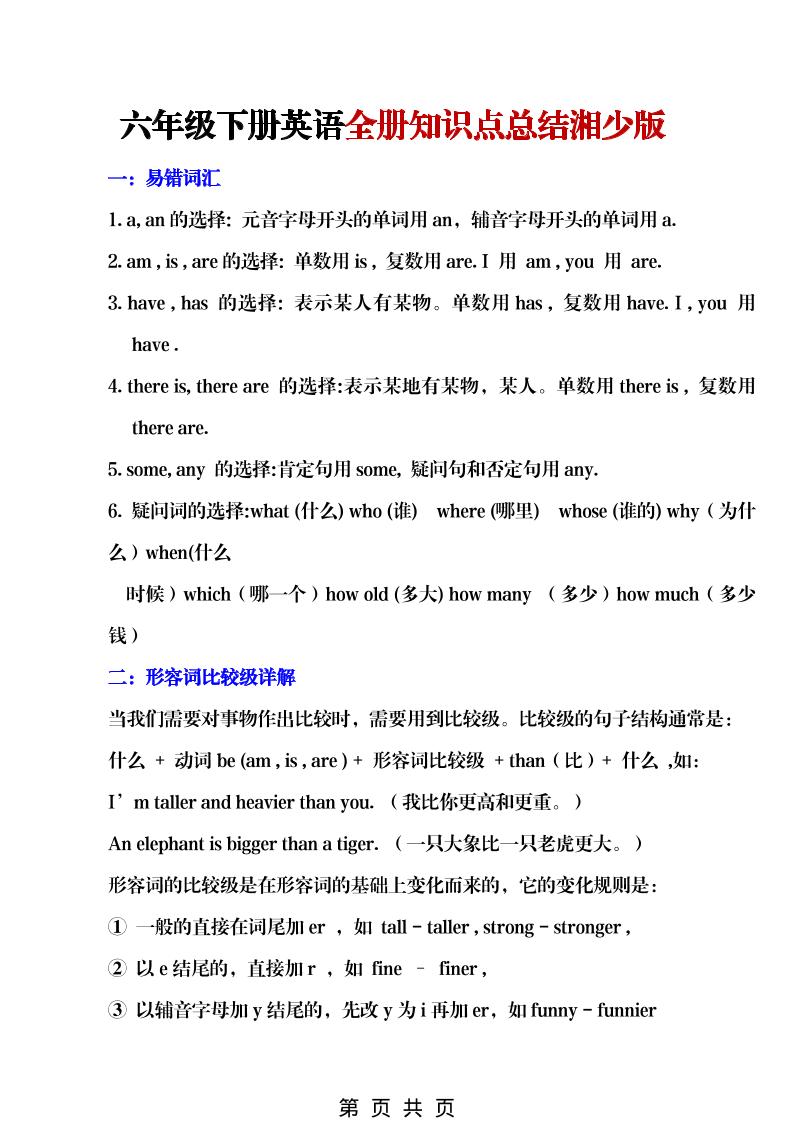 六年级下英语全册知识点总结《湘少版》金榜学科-专注整理分享幼、小、初、高学科教资，一站式解决孩子学习资料难题，帮助孩子全方位提升成绩。金榜学科