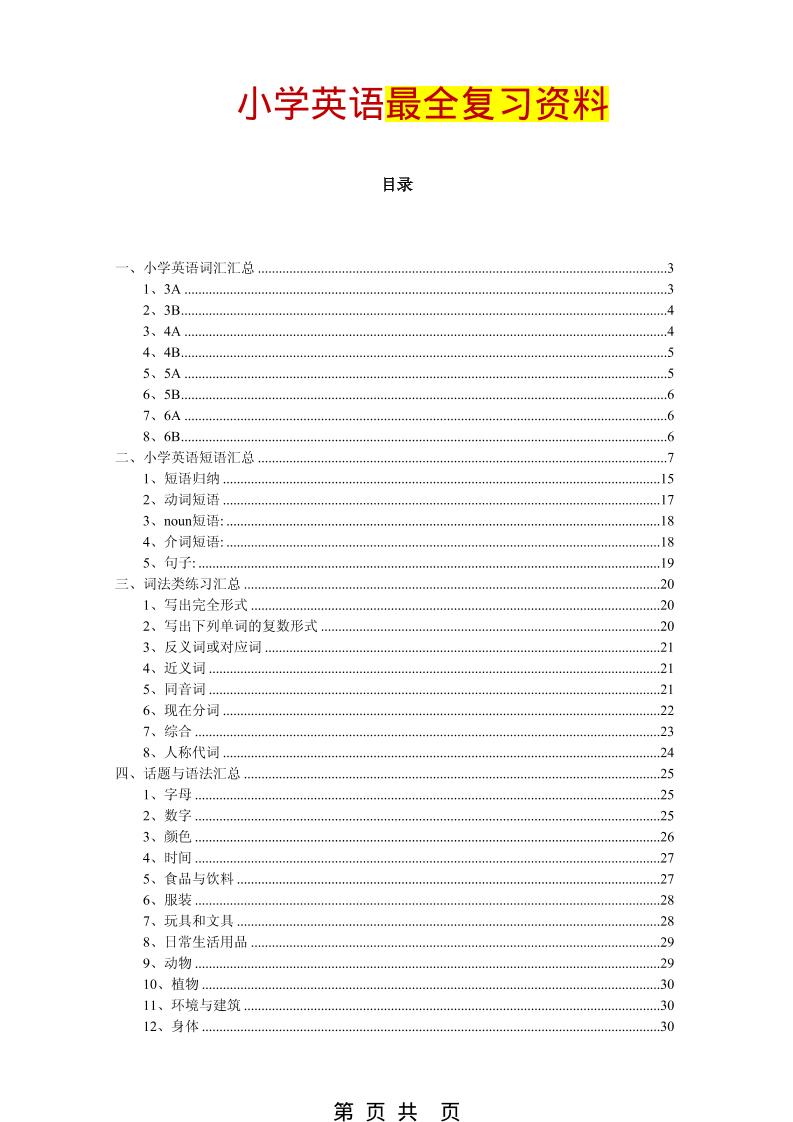六年级下英语最全复习资料（单词、短语、语法、主题）金榜学科-专注整理分享幼、小、初、高学科教资，一站式解决孩子学习资料难题，帮助孩子全方位提升成绩。金榜学科