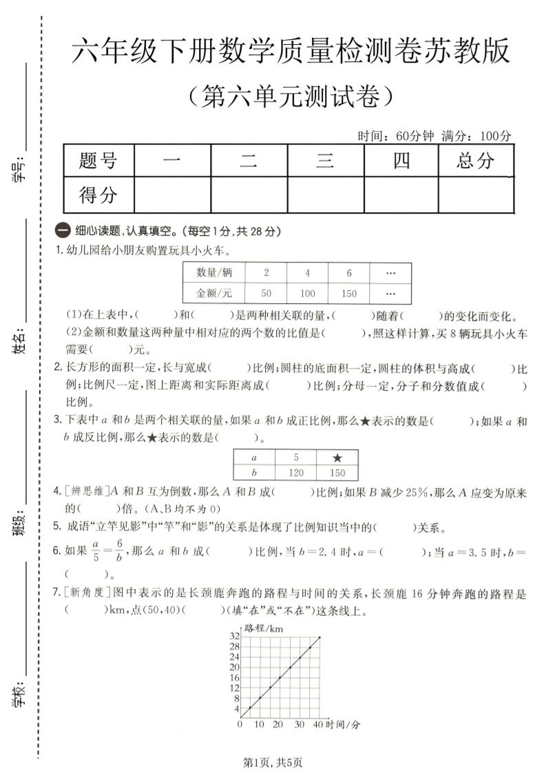 六年级下数学第六单元质量检测卷1《苏教版》金榜学科-专注整理分享幼、小、初、高学科教资，一站式解决孩子学习资料难题，帮助孩子全方位提升成绩。金榜学科