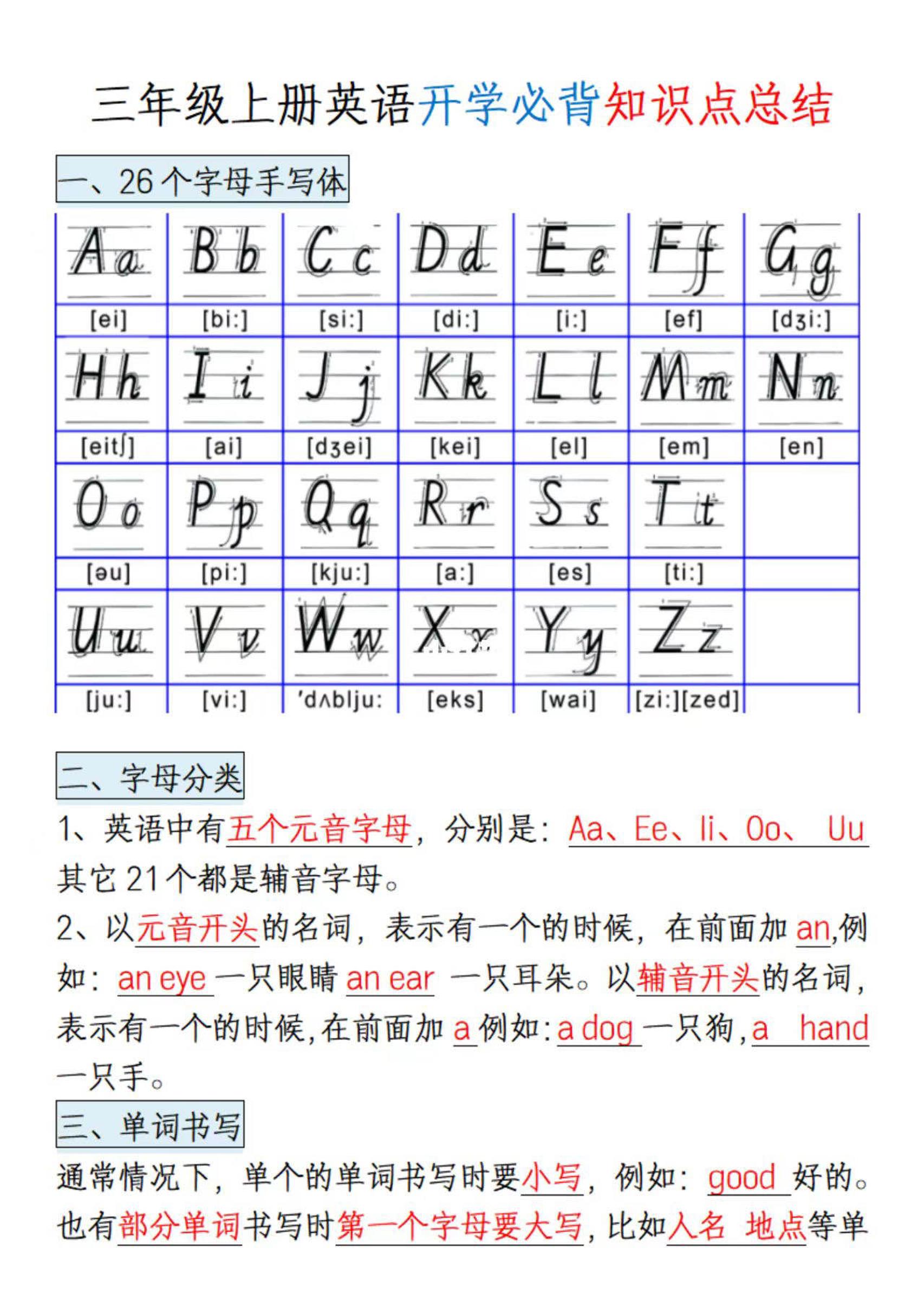 三年级上册英语开学必背知识点总结金榜学科-专注整理分享幼、小、初、高学科教资，一站式解决孩子学习资料难题，帮助孩子全方位提升成绩。金榜学科