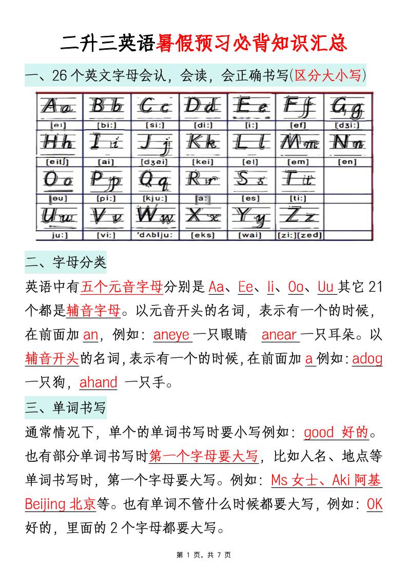 二升三英语暑假预习必背知识汇总通用版-三上英语金榜学科-专注整理分享幼、小、初、高学科教资，一站式解决孩子学习资料难题，帮助孩子全方位提升成绩。金榜学科