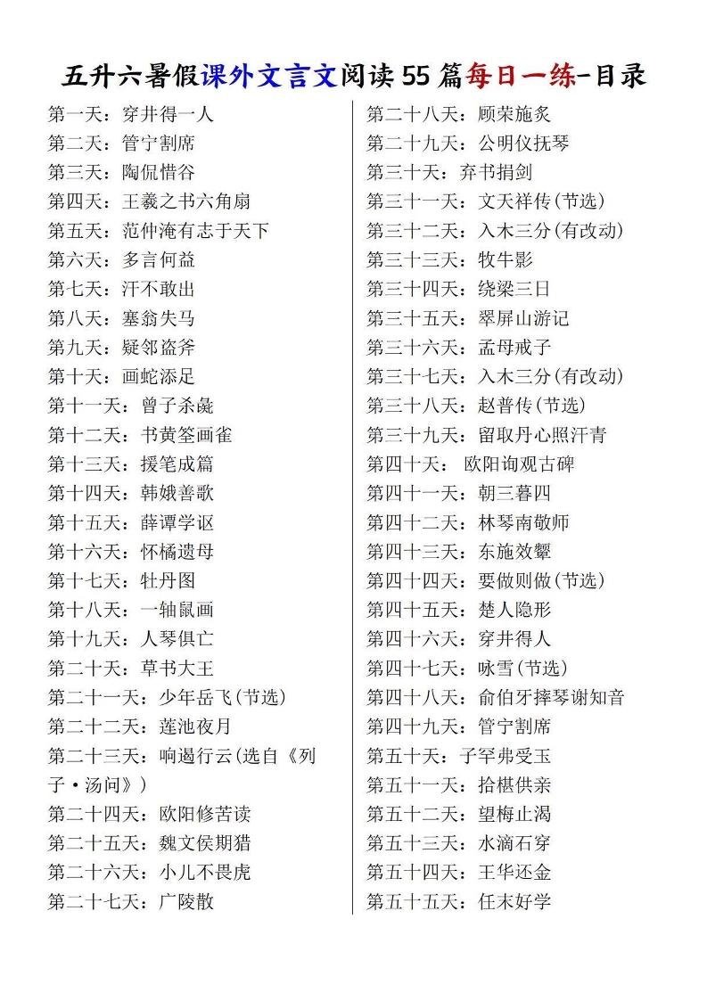 五升六暑假课外文言文阅读55篇每日一练-六上语文金榜学科-专注整理分享幼、小、初、高学科教资，一站式解决孩子学习资料难题，帮助孩子全方位提升成绩。金榜学科