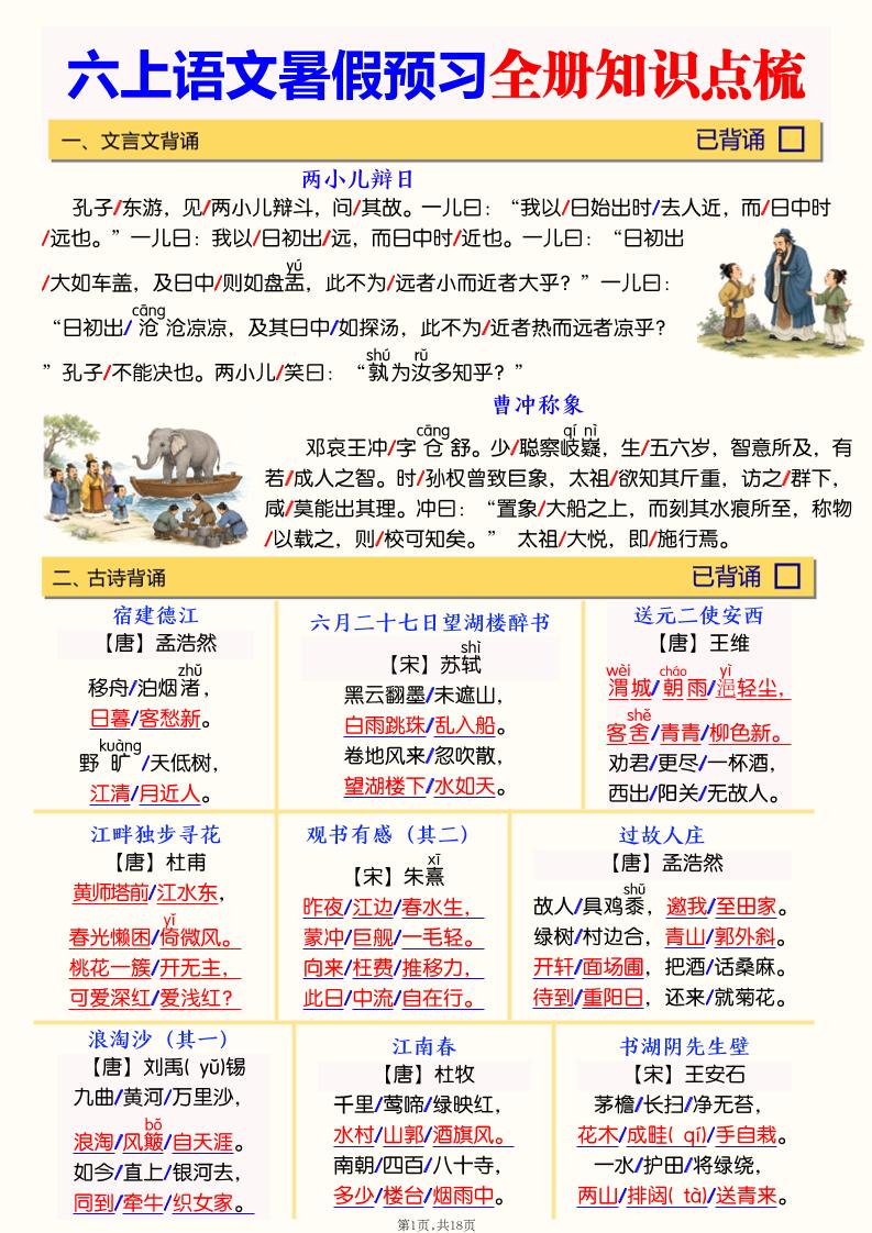 六上语文暑假预习全册知识点梳理金榜学科-专注整理分享幼、小、初、高学科教资，一站式解决孩子学习资料难题，帮助孩子全方位提升成绩。金榜学科