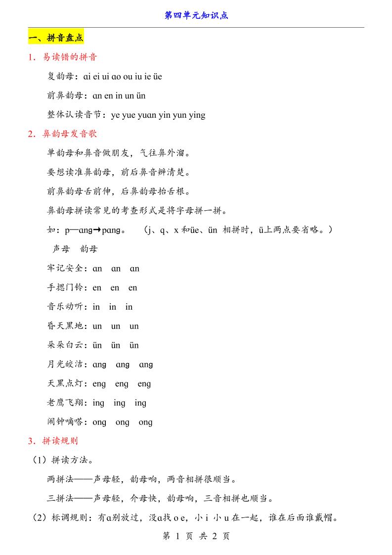 新一上语文第4单元（知识点）金榜学科-专注整理分享幼、小、初、高学科教资，一站式解决孩子学习资料难题，帮助孩子全方位提升成绩。金榜学科
