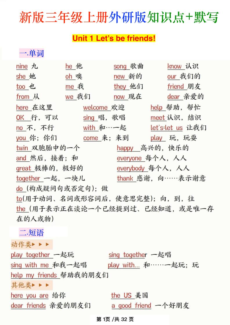 新外研版三年级上英语知识点金榜学科-专注整理分享幼、小、初、高学科教资，一站式解决孩子学习资料难题，帮助孩子全方位提升成绩。金榜学科