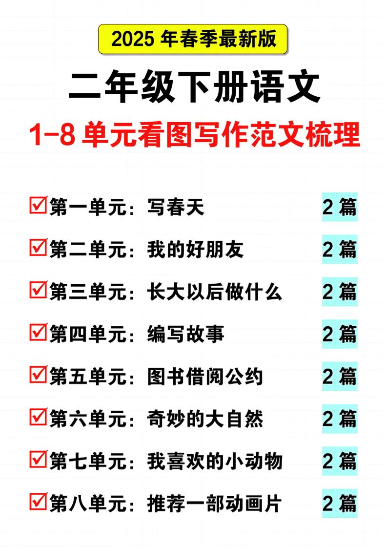 25二下语文1-8单元看图写话范文梳理16页金榜学科-专注整理分享幼、小、初、高学科教资，一站式解决孩子学习资料难题，帮助孩子全方位提升成绩。金榜学科