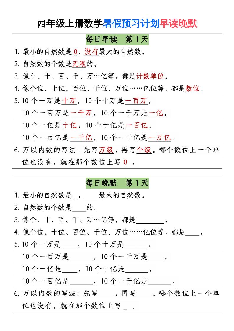 三升四数学暑假【早读晚默】-四上数学金榜学科-专注整理分享幼、小、初、高学科教资，一站式解决孩子学习资料难题，帮助孩子全方位提升成绩。金榜学科