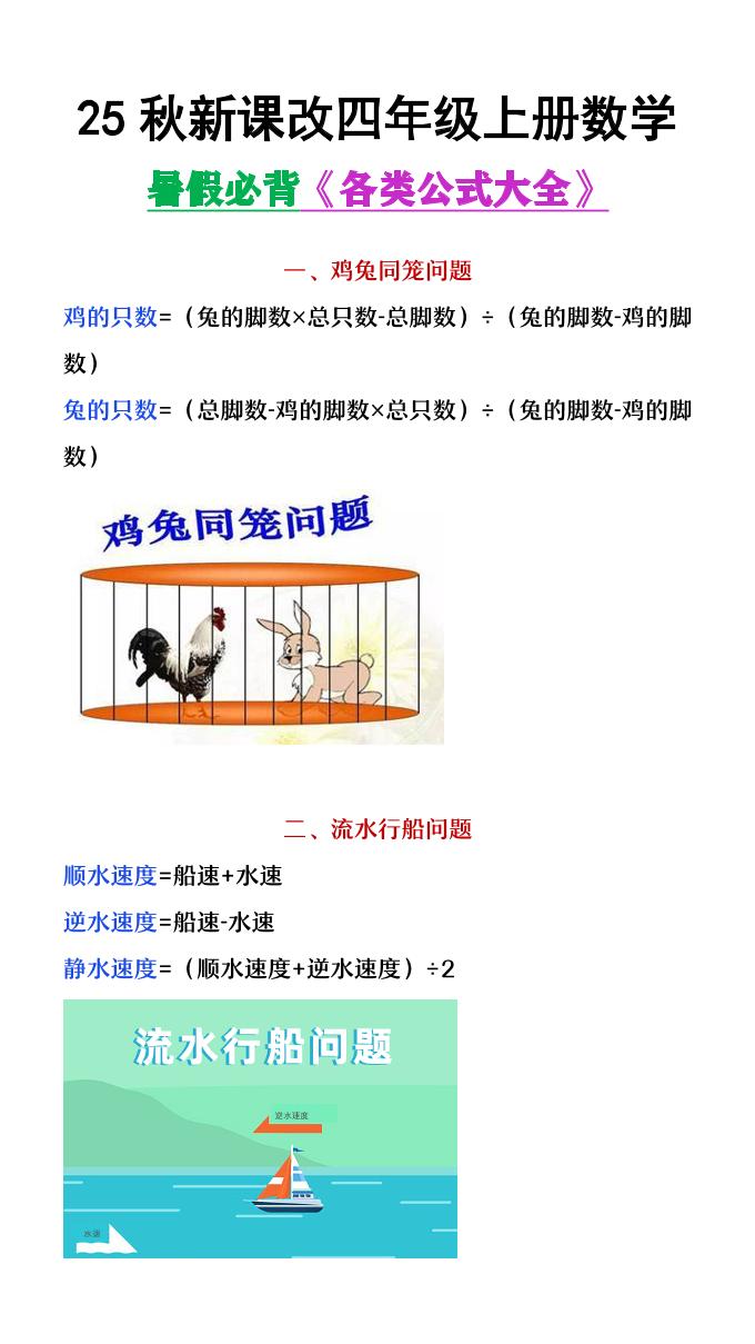 【2025秋新版】四年级上册数学各类公式汇总金榜学科-专注整理分享幼、小、初、高学科教资，一站式解决孩子学习资料难题，帮助孩子全方位提升成绩。金榜学科