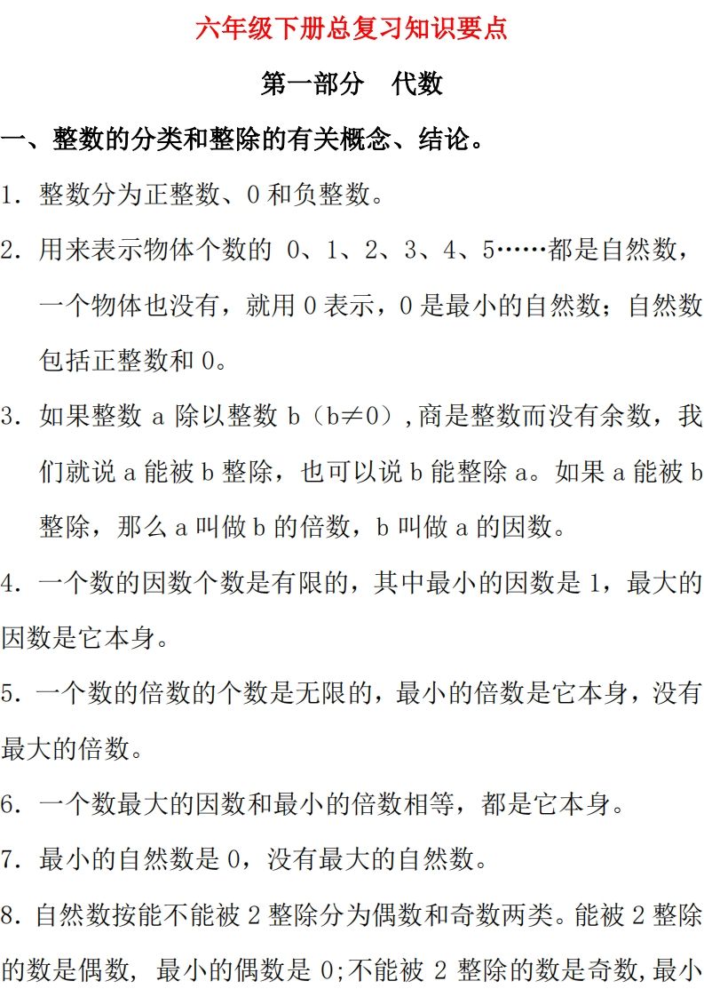 【总复习知识汇总】六下数学西师版金榜学科-专注整理分享幼、小、初、高学科教资，一站式解决孩子学习资料难题，帮助孩子全方位提升成绩。金榜学科
