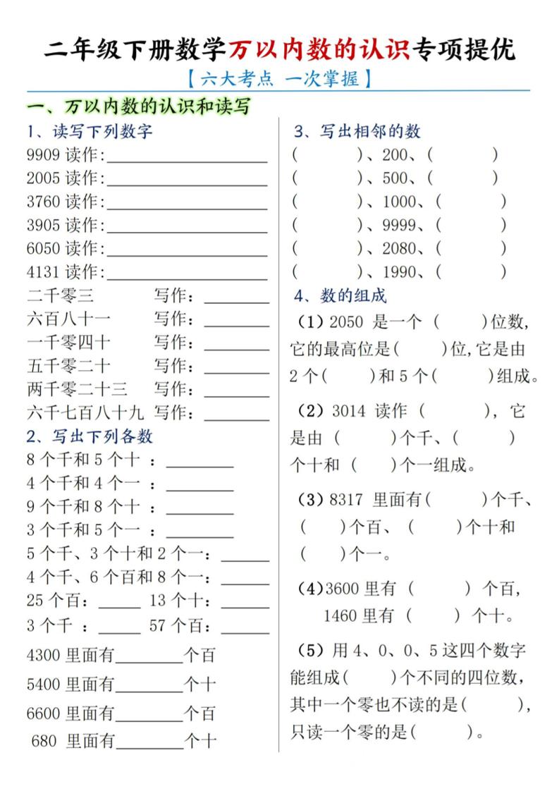 二下数学【万以内数的认识专项提优】金榜学科-专注整理分享幼、小、初、高学科教资，一站式解决孩子学习资料难题，帮助孩子全方位提升成绩。金榜学科