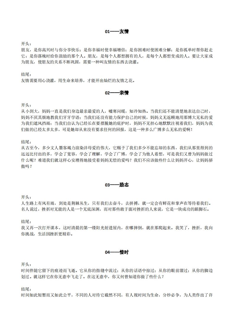 六下语文【作文素材】20类作文开头+结尾的优美段落金榜学科-专注整理分享幼、小、初、高学科教资，一站式解决孩子学习资料难题，帮助孩子全方位提升成绩。金榜学科