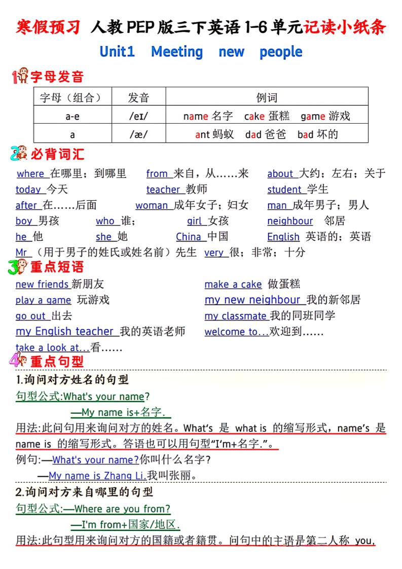 人教PEP版三下英语1-6单元记读小纸条金榜学科-专注整理分享幼、小、初、高学科教资，一站式解决孩子学习资料难题，帮助孩子全方位提升成绩。金榜学科