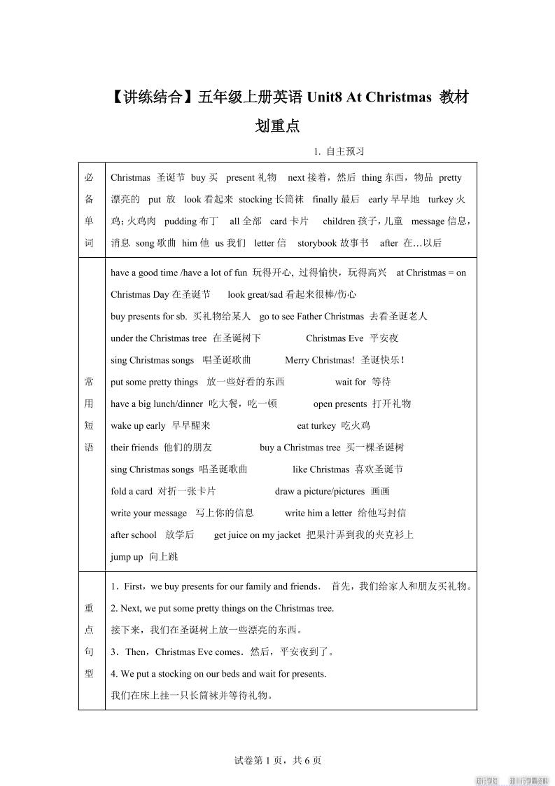 【单元热点难点】译林版（三起）英语五年级上册Unit8AtChristmas教材划重点金榜学科-专注整理分享幼、小、初、高学科教资，一站式解决孩子学习资料难题，帮助孩子全方位提升成绩。金榜学科