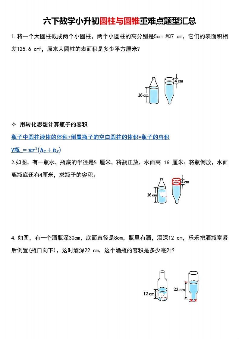 小升初数学【圆柱与圆锥重难点题型汇总】金榜学科-专注整理分享幼、小、初、高学科教资，一站式解决孩子学习资料难题，帮助孩子全方位提升成绩。金榜学科