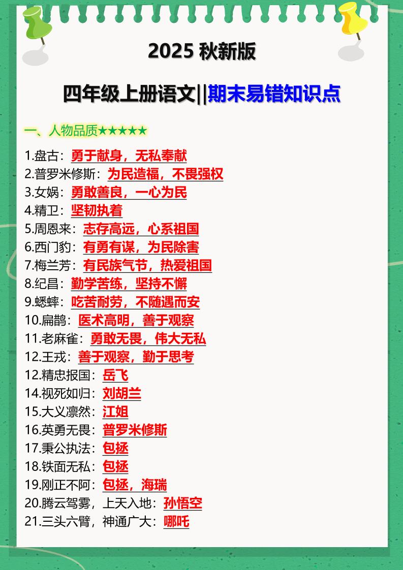 【2025秋新版】四年级上册语文‖期末易错知识点金榜学科-专注整理分享幼、小、初、高学科教资，一站式解决孩子学习资料难题，帮助孩子全方位提升成绩。金榜学科