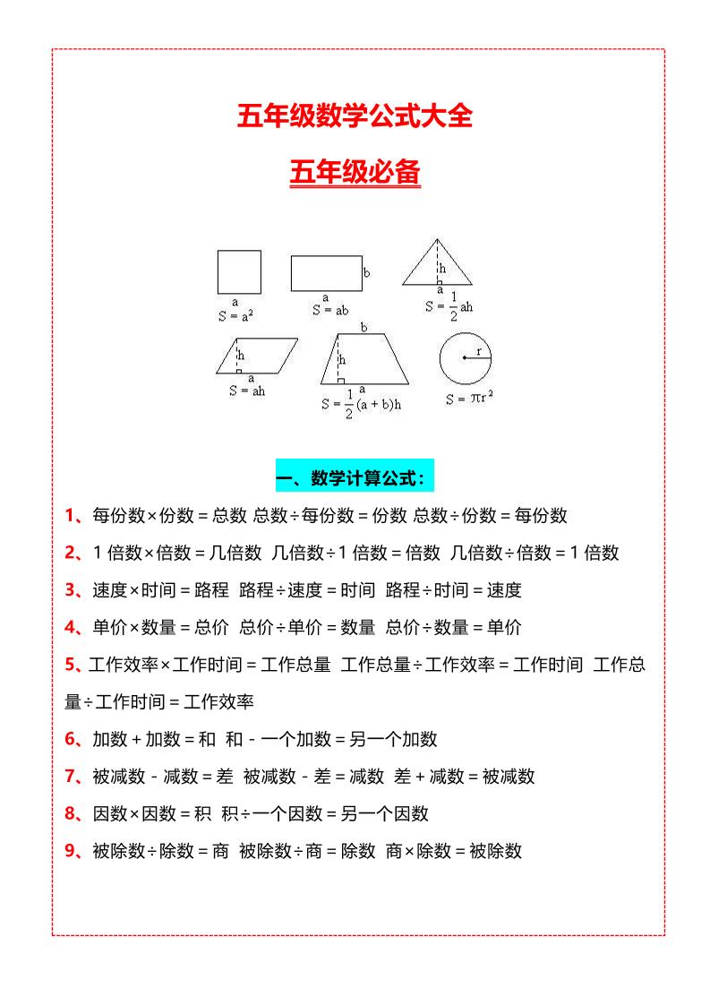 五年级上册数学必背知识汇总金榜学科-专注整理分享幼、小、初、高学科教资，一站式解决孩子学习资料难题，帮助孩子全方位提升成绩。金榜学科