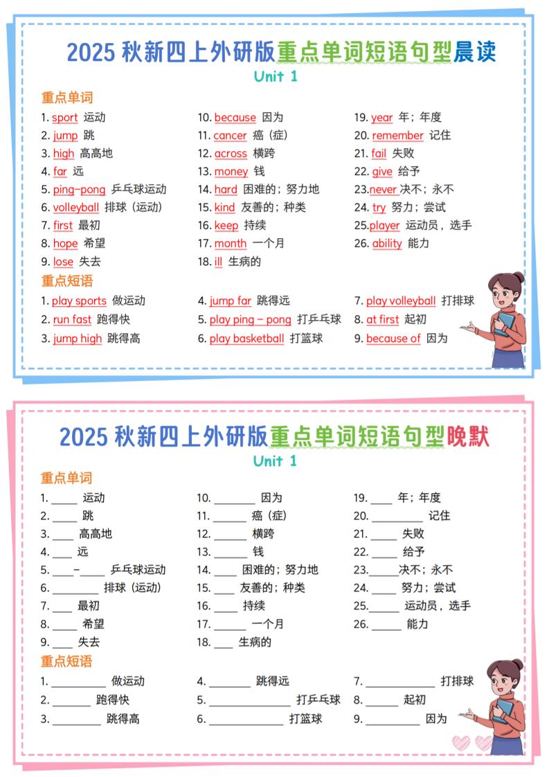 新四上外研英语重点单词短语句型晨读晚默13页金榜学科-专注整理分享幼、小、初、高学科教资，一站式解决孩子学习资料难题，帮助孩子全方位提升成绩。金榜学科