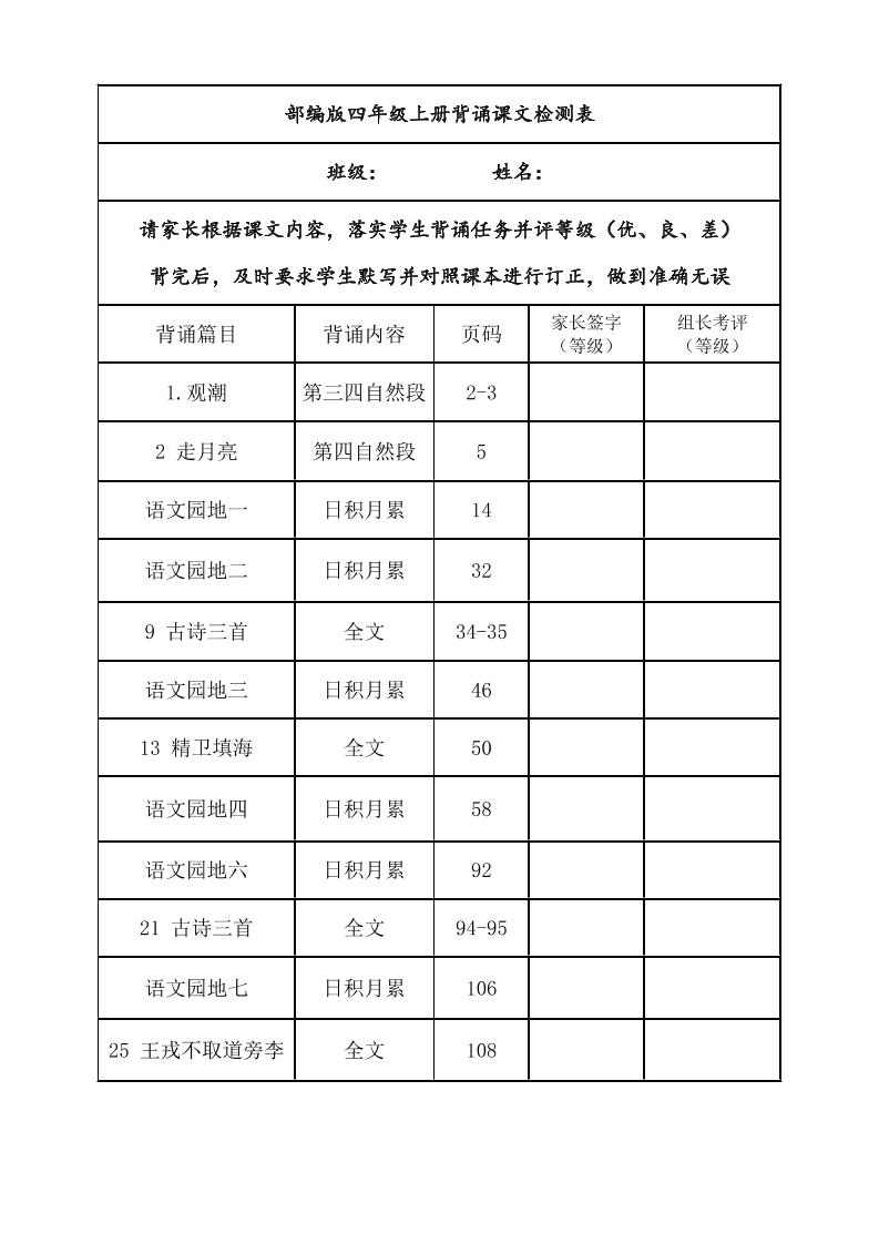 四年级上册语文背诵课文内容及闯关表金榜学科-专注整理分享幼、小、初、高学科教资，一站式解决孩子学习资料难题，帮助孩子全方位提升成绩。金榜学科