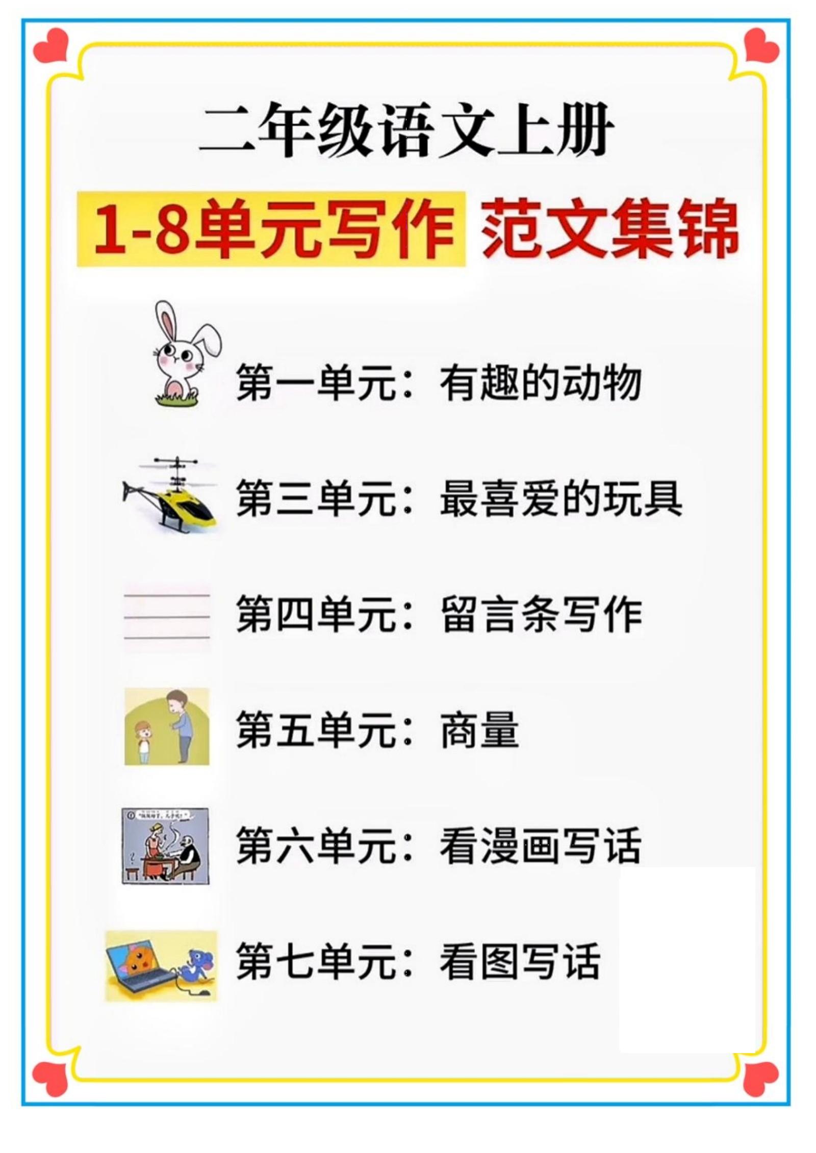 二年级语文上册1-8单元看图写话范文集锦金榜学科-专注整理分享幼、小、初、高学科教资，一站式解决孩子学习资料难题，帮助孩子全方位提升成绩。金榜学科