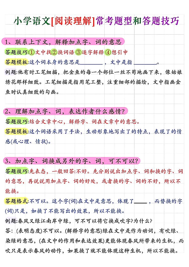小学阅读理解常考题型答题技巧-小升初语文金榜学科-专注整理分享幼、小、初、高学科教资，一站式解决孩子学习资料难题，帮助孩子全方位提升成绩。金榜学科