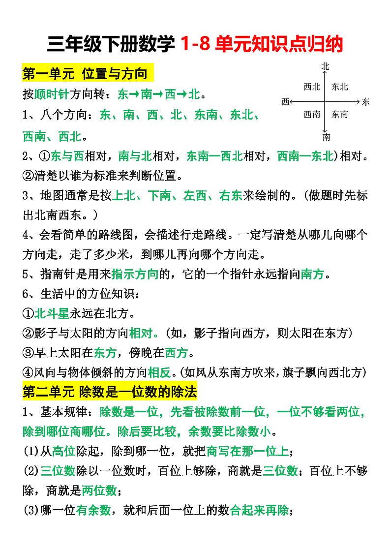 三年级下册数学1-8单元知识点归纳金榜学科-专注整理分享幼、小、初、高学科教资，一站式解决孩子学习资料难题，帮助孩子全方位提升成绩。金榜学科