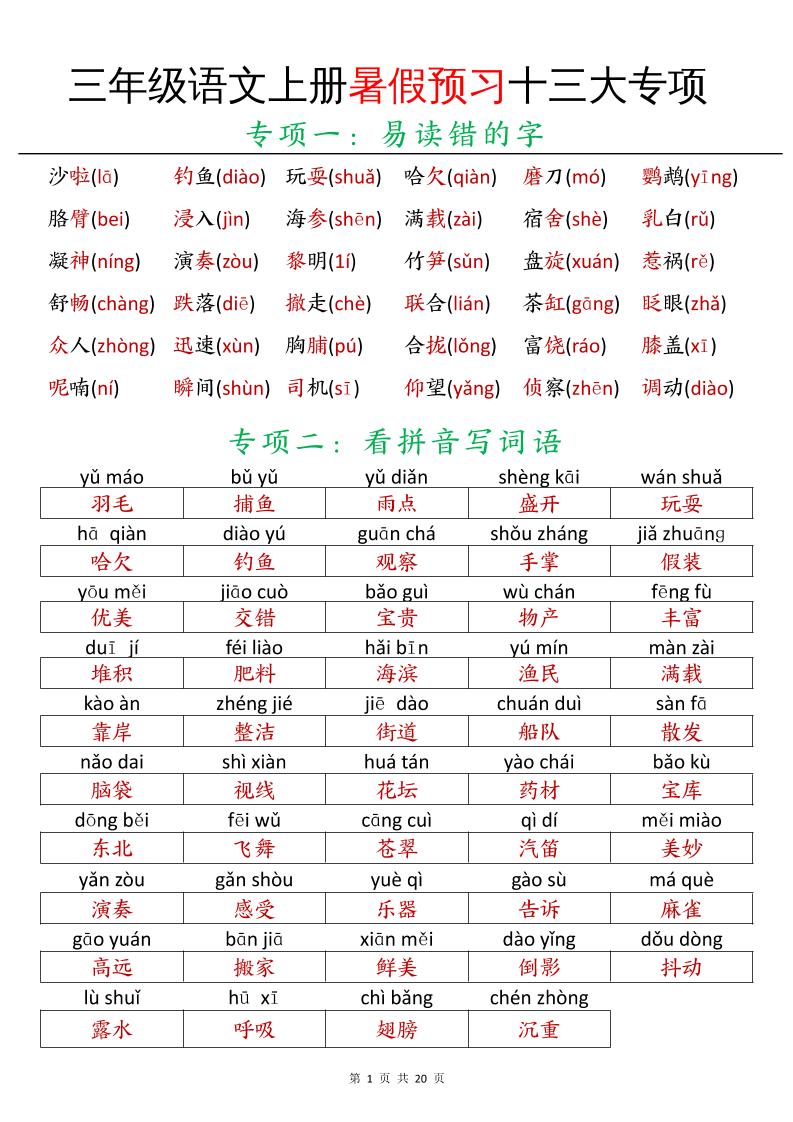 三年级语文上册暑假预习十三大专项金榜学科-专注整理分享幼、小、初、高学科教资，一站式解决孩子学习资料难题，帮助孩子全方位提升成绩。金榜学科