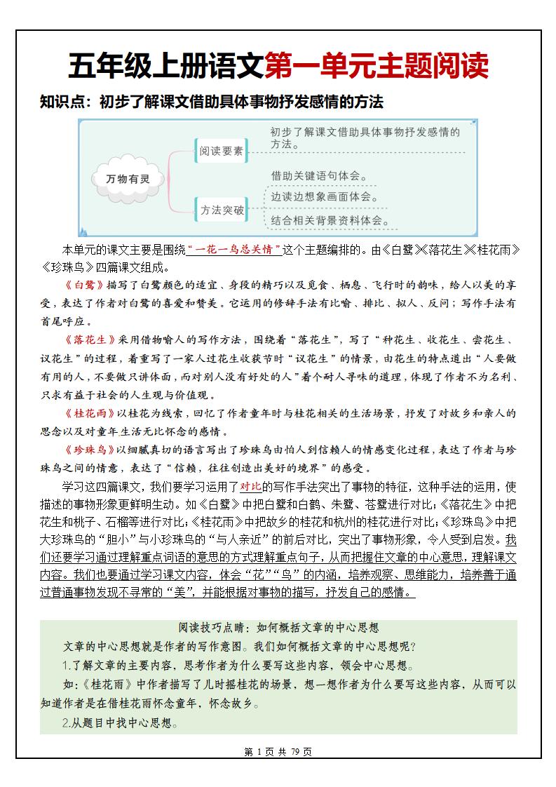 五上语文1-8单元主题阅读理解（含答案79页）金榜学科-专注整理分享幼、小、初、高学科教资，一站式解决孩子学习资料难题，帮助孩子全方位提升成绩。金榜学科